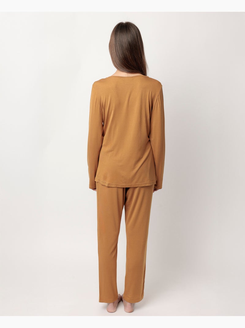 ADMAS LUXURY Pijama Manga Larga Luxury Lisos para Mujer Cobre - Kiabi