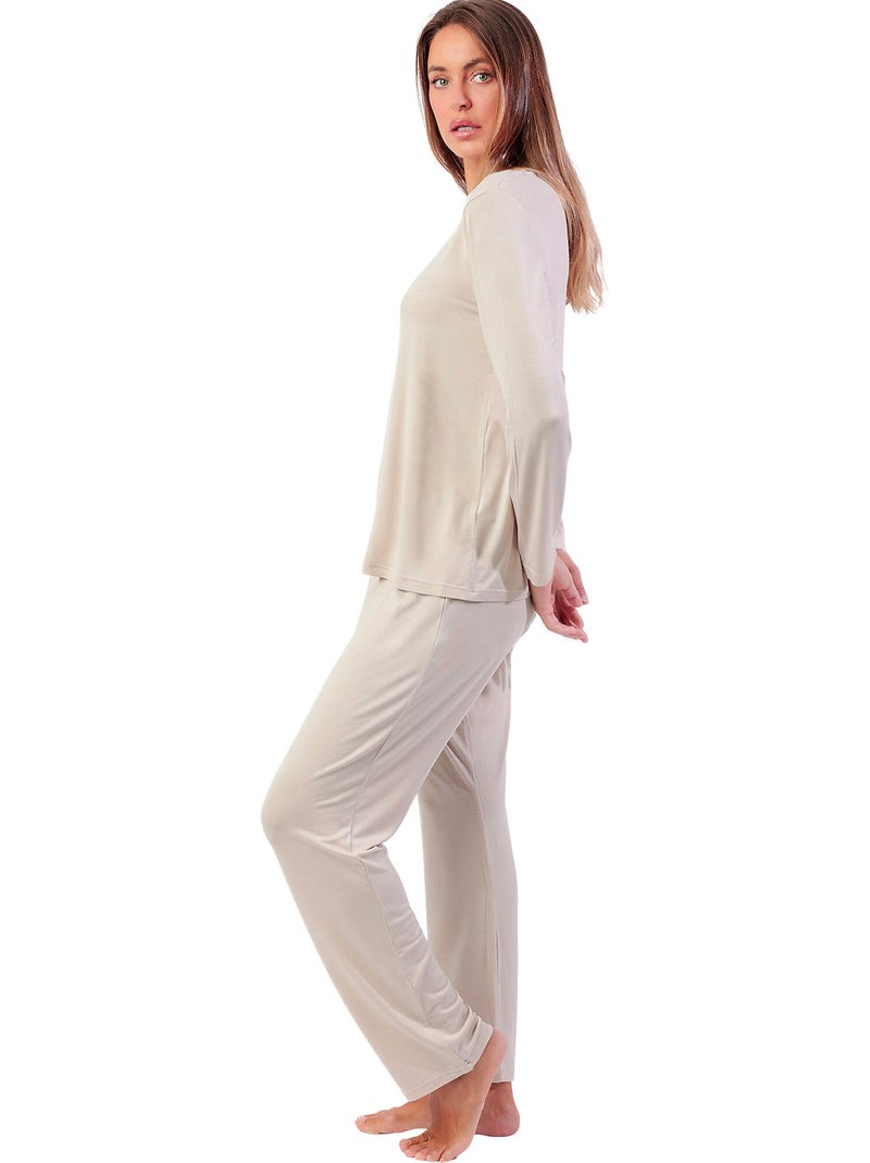 ADMAS LUXURY Pijama Manga Larga Luxury Lisos para Mujer Crudo - Kiabi