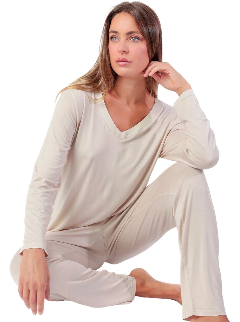 ADMAS LUXURY Pijama Manga Larga Luxury Lisos para Mujer Crudo - Kiabi