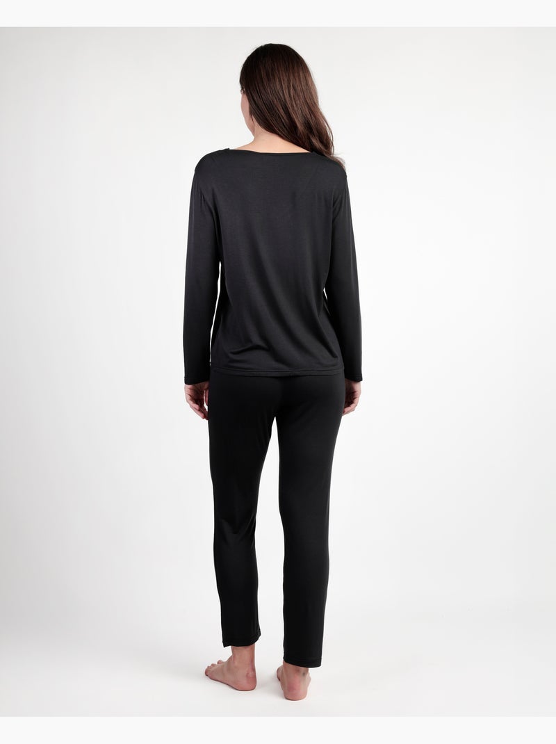 ADMAS LUXURY Pijama Manga Larga Luxury Lisos para Mujer Negro - Kiabi