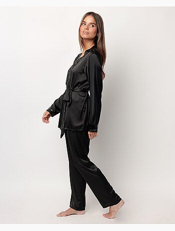 ADMAS LUXURY Pijama Manga Larga Satinado Cruzado Glam Luxe para Mujer
