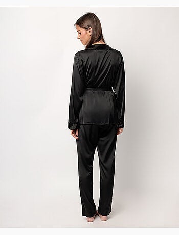 ADMAS LUXURY Pijama Manga Larga Satinado Cruzado Glam Luxe para Mujer