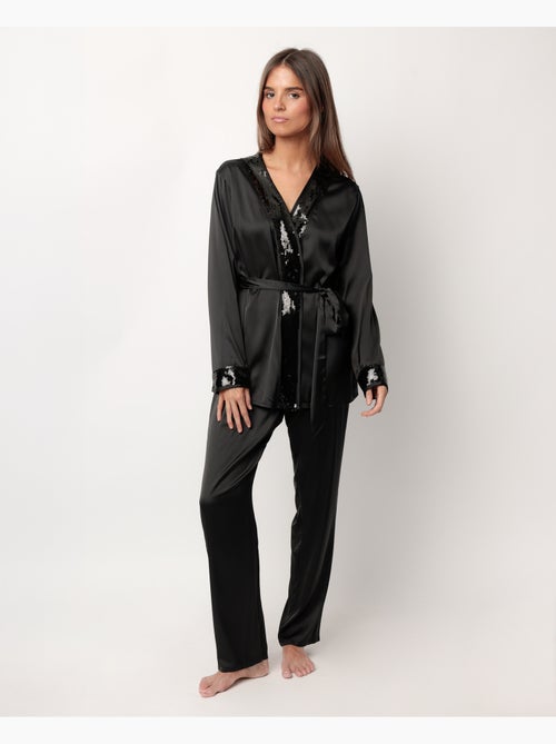 ADMAS LUXURY Pijama Manga Larga Satinado Cruzado Glam Luxe para Mujer - Kiabi ADMAS LUXURY Pijama Manga Larga Satinado Cruzado Glam Luxe para Mujer - Kiabi