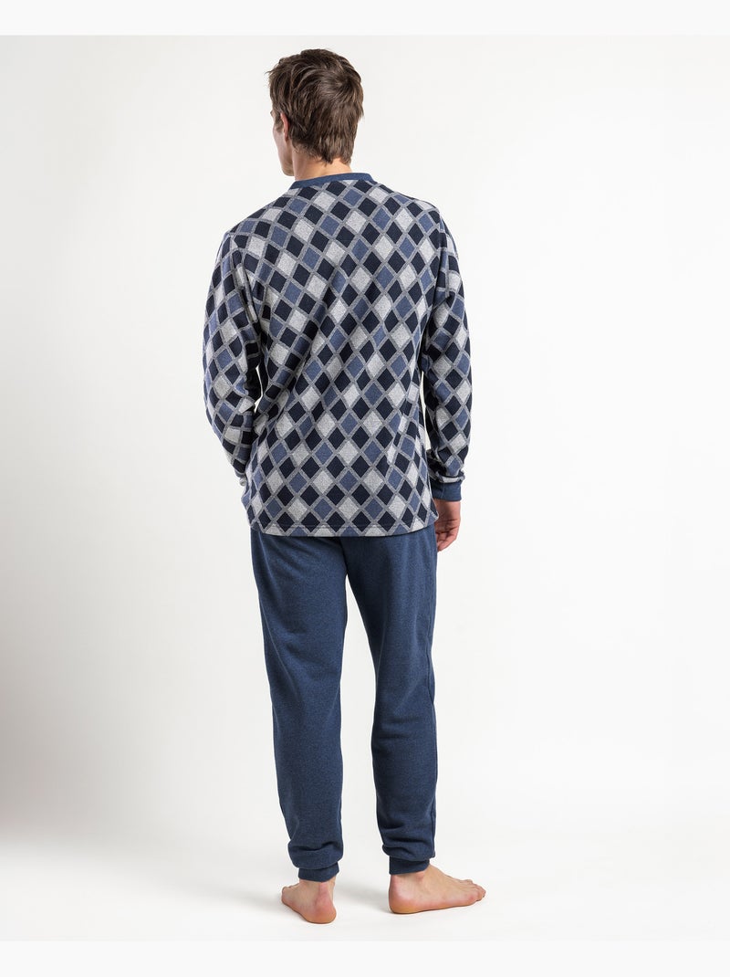 ADMAS MAGNIFIC Pijama Abierto Manga Larga Diamonds para Hombre Azul - Kiabi