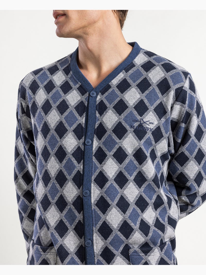 ADMAS MAGNIFIC Pijama Abierto Manga Larga Diamonds para Hombre Azul - Kiabi