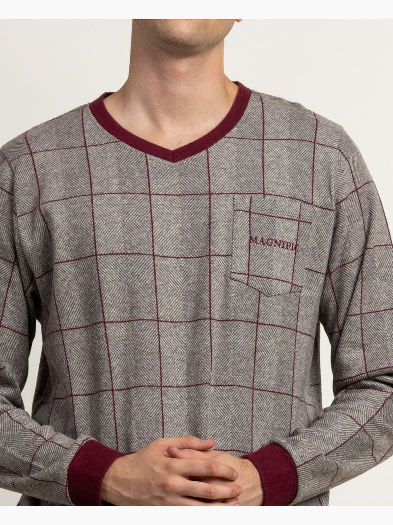 ADMAS MAGNIFIC Pijama Manga Larga Pico Windsor para Hombre Granate - Kiabi