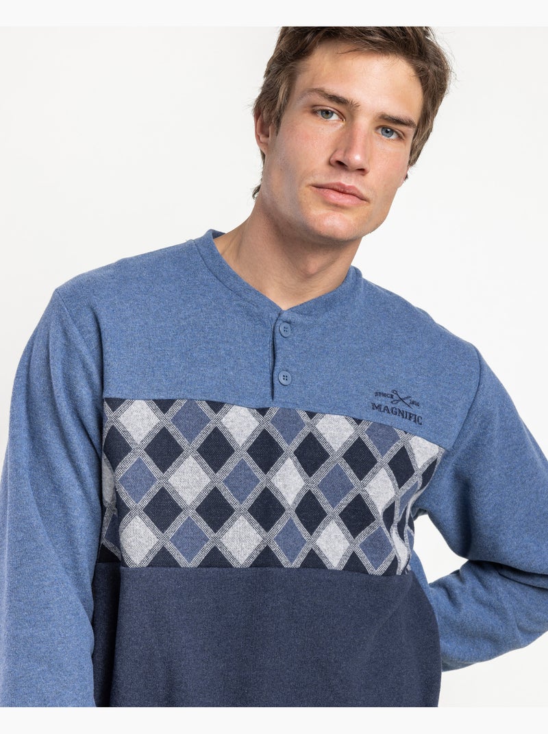 ADMAS MAGNIFIC Pijama Manga Larga Tapeta Diamonds para Hombre Azul - Kiabi