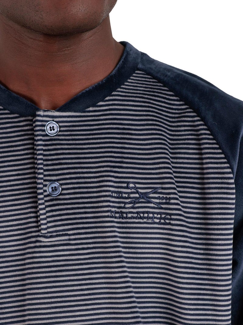 ADMAS MAGNIFIC Pijama Manga Larga Velvet Basic Stripes para Hombre Azul marino - Kiabi