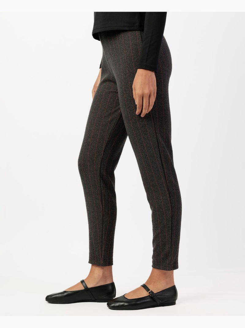 ADMAS Pantalón Elástico Largo Diplomático Rayas para Mujer Gris jaspeado - Kiabi