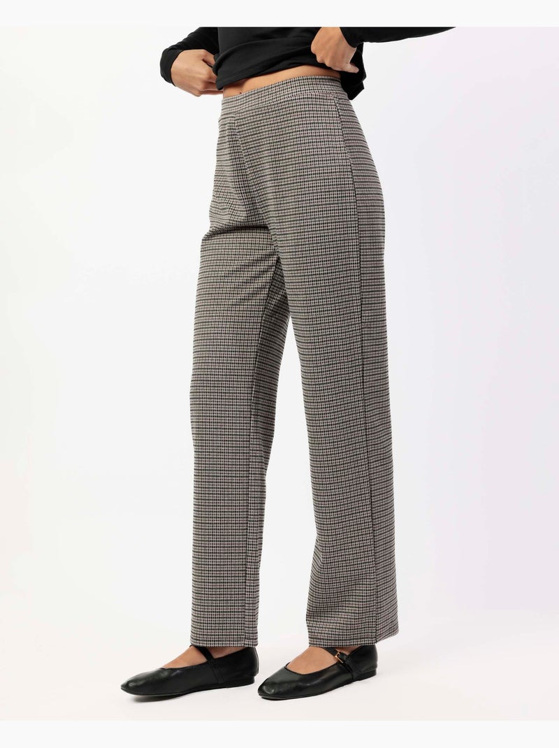 ADMAS Pantalón Elástico Largo Micro Cuadros para Mujer Beige - Kiabi
