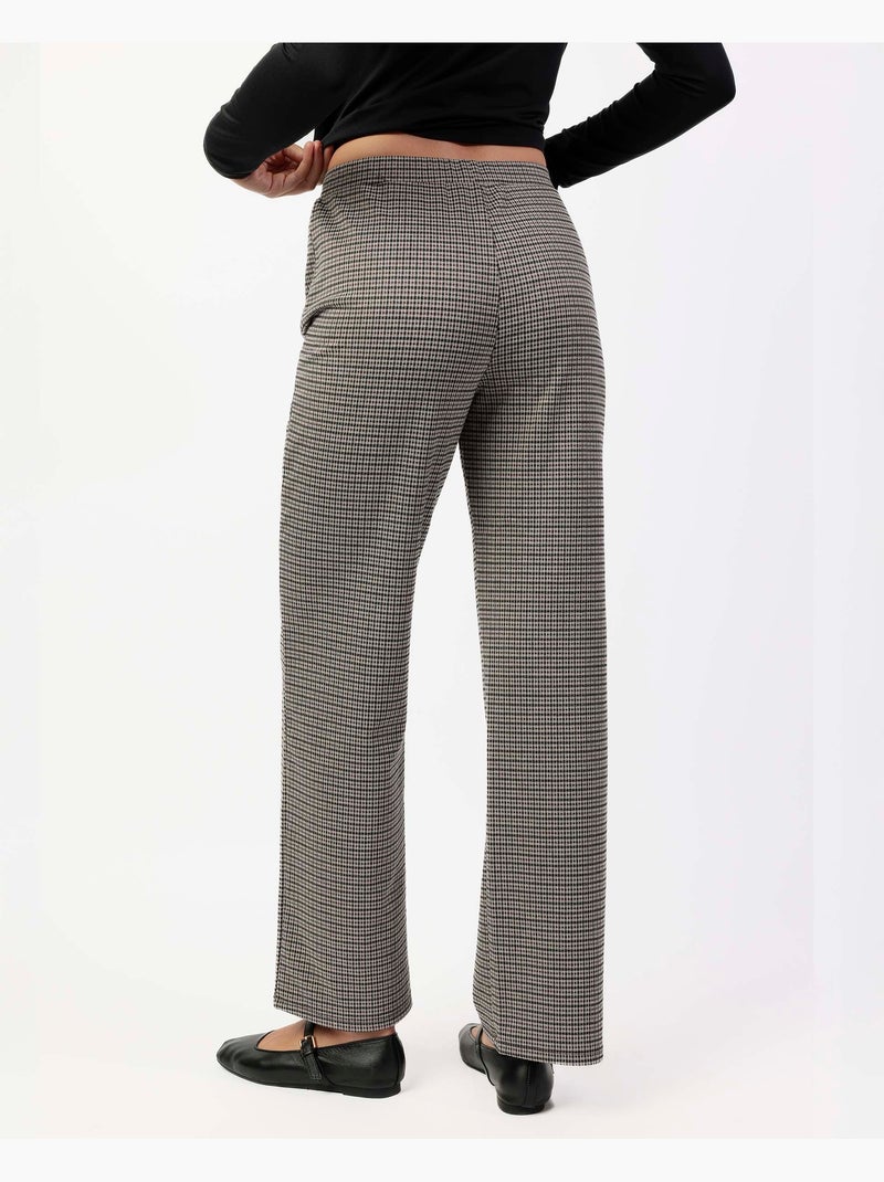 ADMAS Pantalón Elástico Largo Micro Cuadros para Mujer Beige - Kiabi