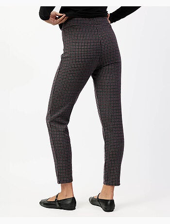 ADMAS Pantalón Elástico Largo Pata de Gallo Granate para Mujer