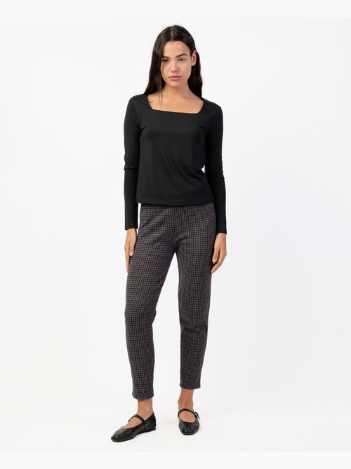 ADMAS Pantalón Elástico Largo Pata de Gallo Granate para Mujer - Kiabi