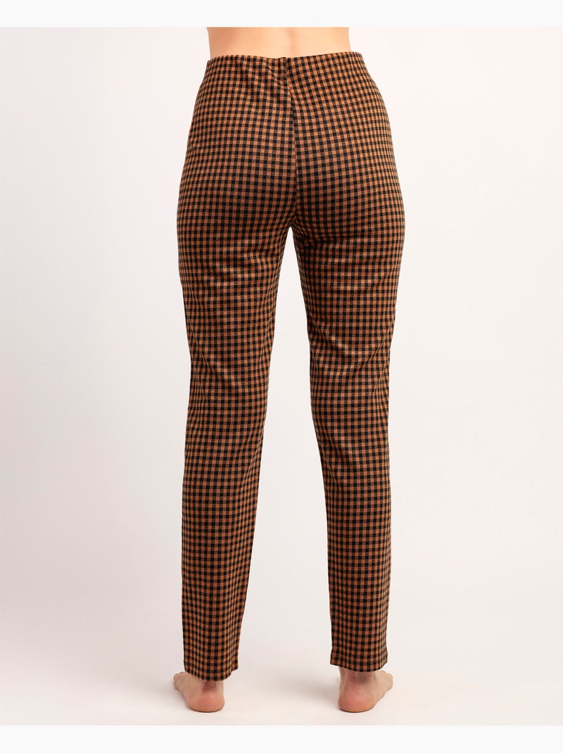 ADMAS Pantalón Elástico Largo Vichy para Mujer Naranja - Kiabi