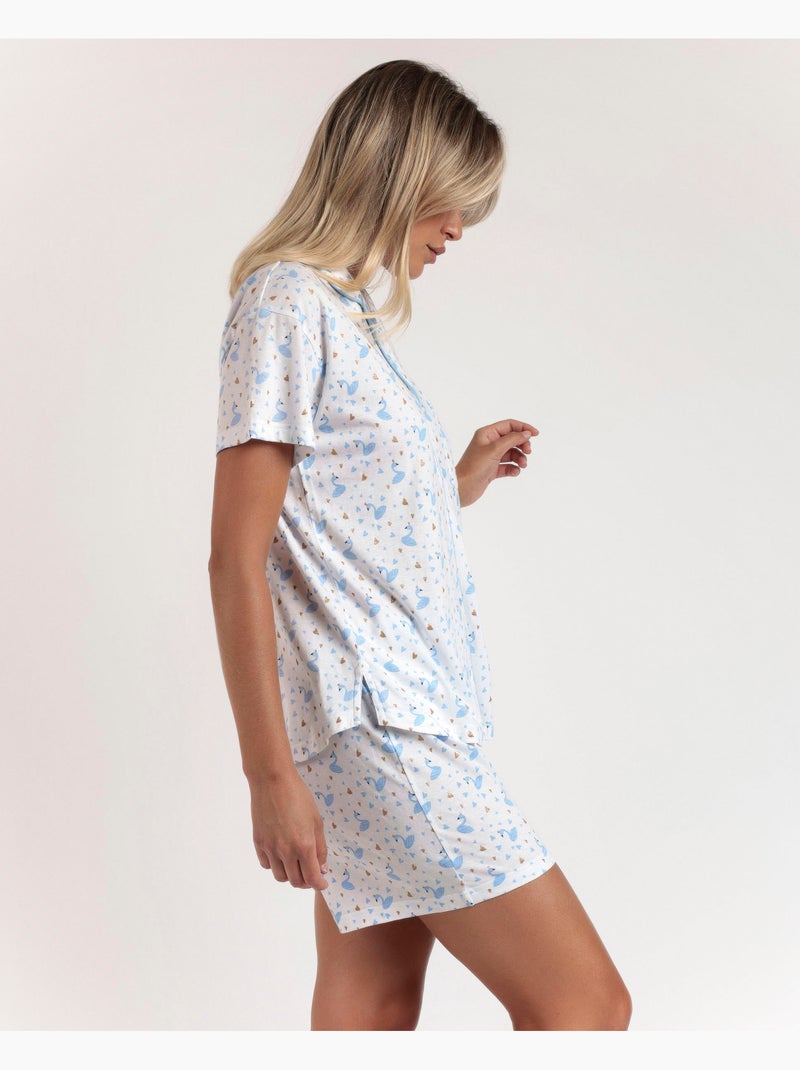 ADMAS Pijama Abierto Manga Corta Dancing With Swans para Mujer Azul - Kiabi
