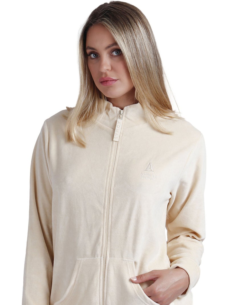 ADMAS Pijama Abierto Manga Larga Doble Velvet Soft Home para Mujer Beige - Kiabi