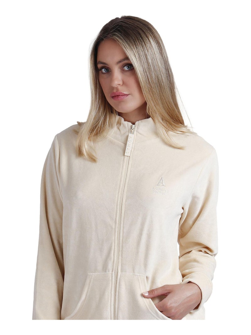 ADMAS Pijama Abierto Manga Larga Doble Velvet Soft Home para Mujer Beige - Kiabi