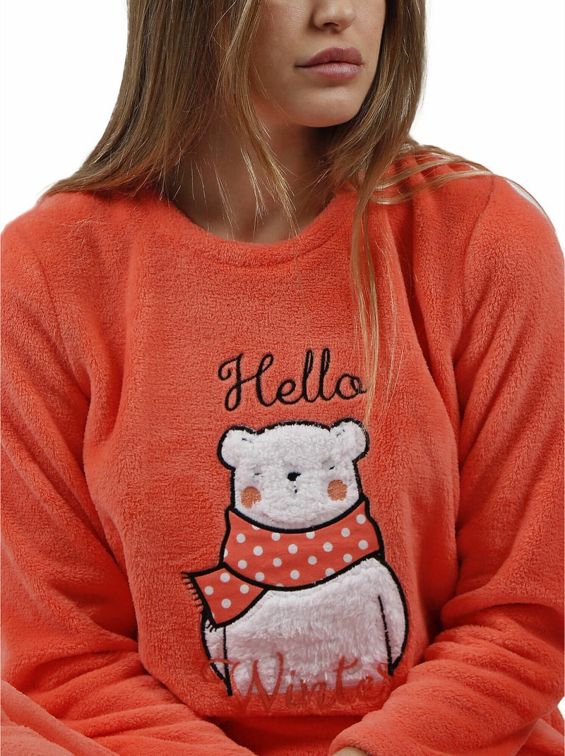 ADMAS Pijama Calentito Manga Larga Hello Winter para Mujer Naranja coral - Kiabi
