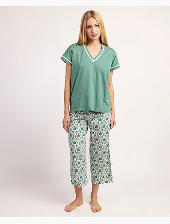ADMAS Pijama Manga Caída Palm Mosaic para Mujer