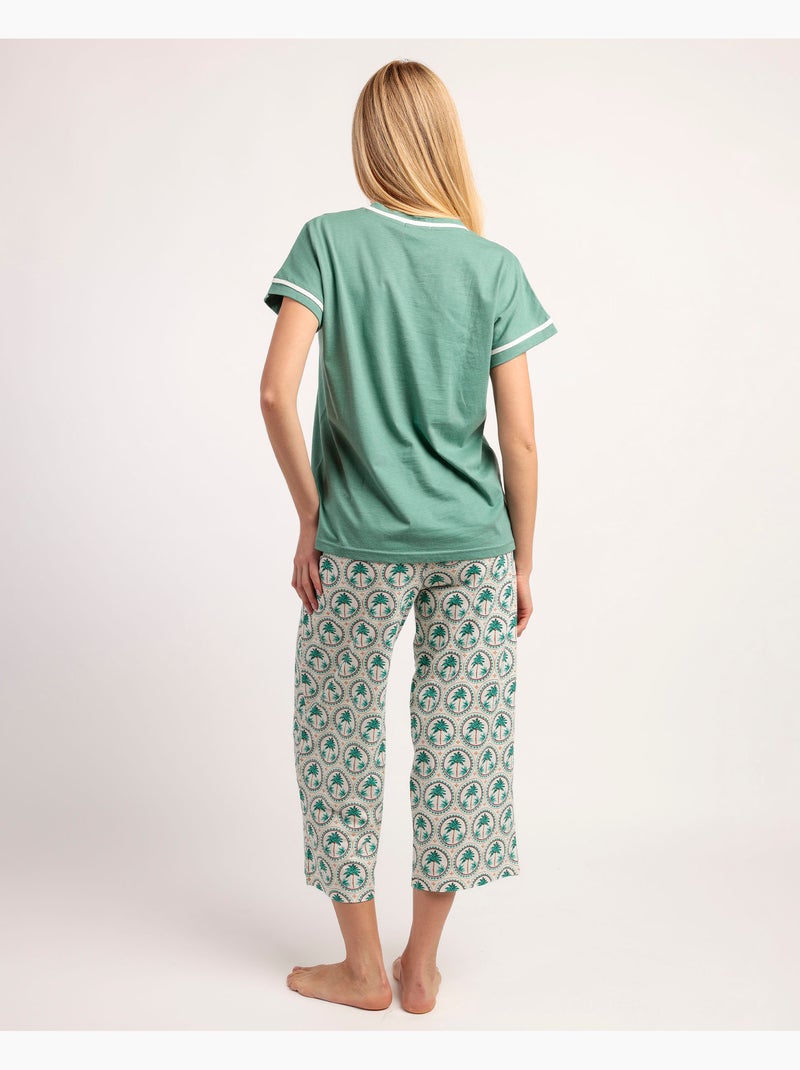 ADMAS Pijama Manga Caída Palm Mosaic para Mujer Verde - Kiabi