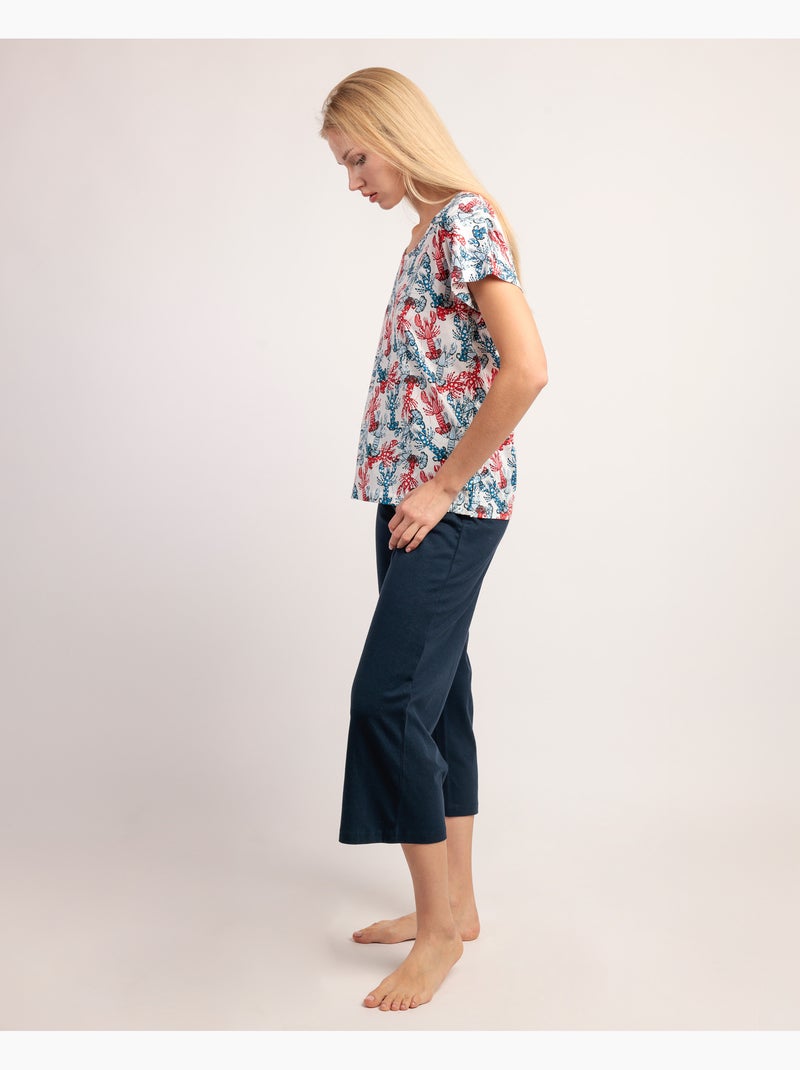 ADMAS Pijama Manga Caída Vitamin Sea para Mujer Azul marino - Kiabi