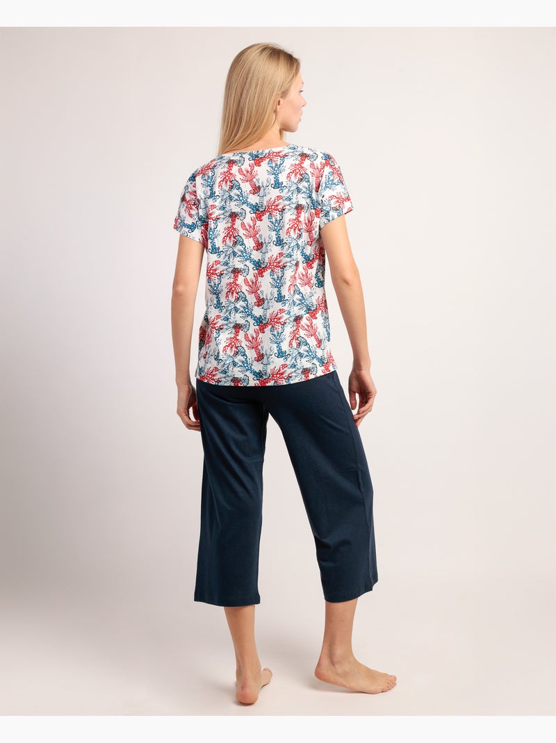 ADMAS Pijama Manga Caída Vitamin Sea para Mujer Azul marino - Kiabi