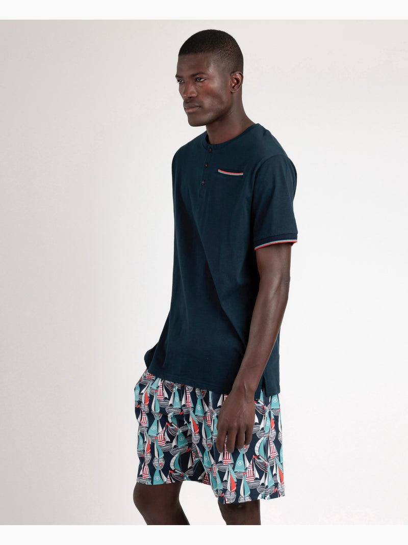 ADMAS Pijama Manga Corta Boat Race para Hombre Azul marino - Kiabi