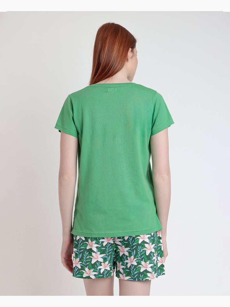 ADMAS Pijama Manga Corta Flowers In The Sun para Mujer Verde - Kiabi