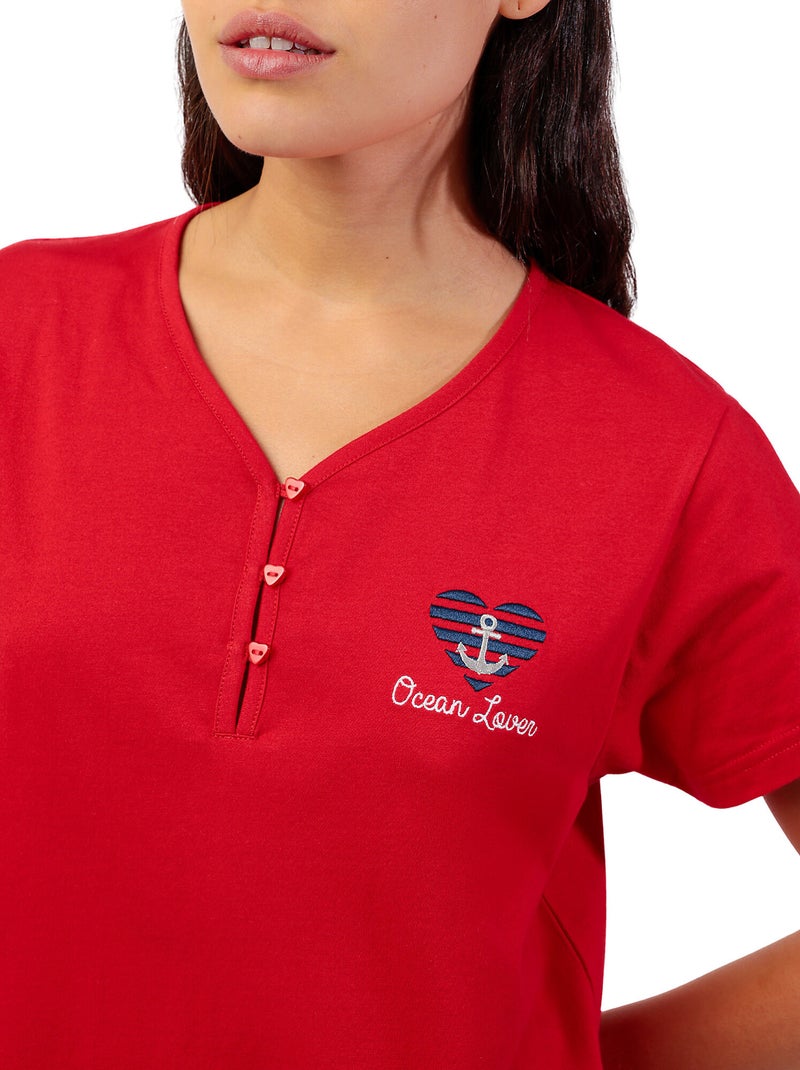 ADMAS Pijama Manga Corta Ocean Lover para Mujer Rojo - Kiabi