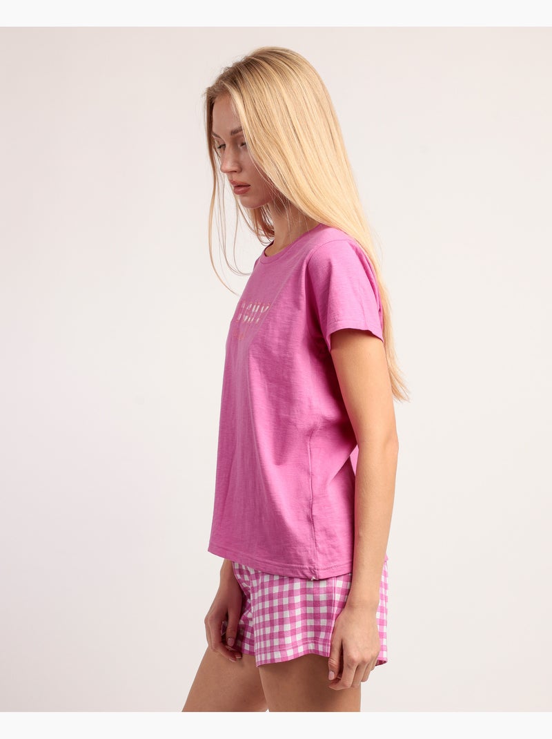 ADMAS Pijama Manga Corta Pink Vichy Mood para Mujer Rosa - Kiabi
