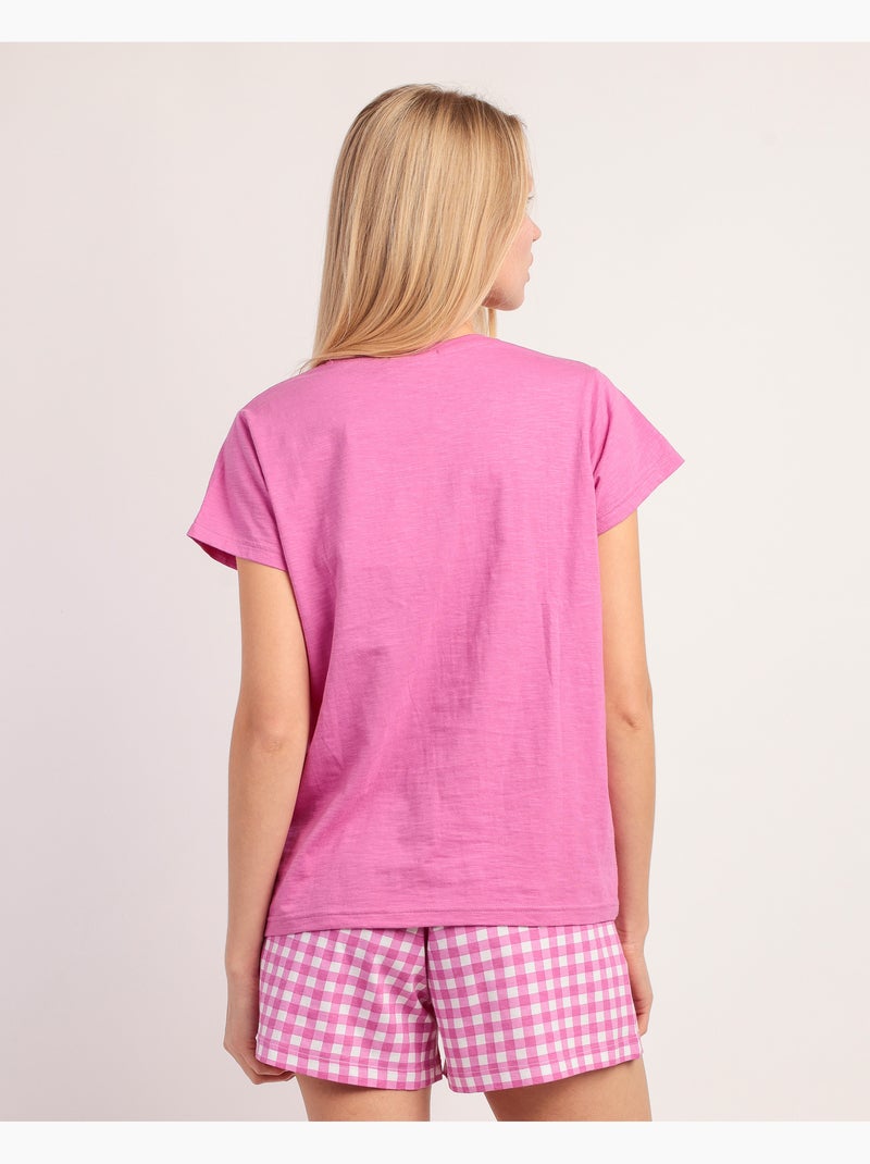 ADMAS Pijama Manga Corta Pink Vichy Mood para Mujer Rosa - Kiabi