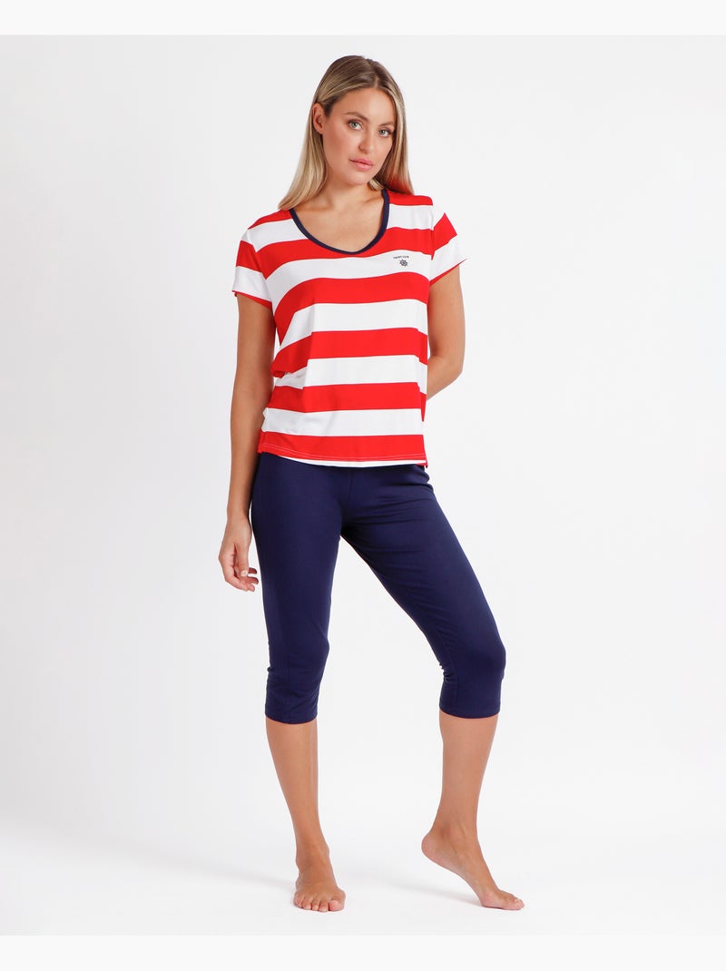 ADMAS Pijama Manga Corta Red Navy para Mujer Rojo - Kiabi