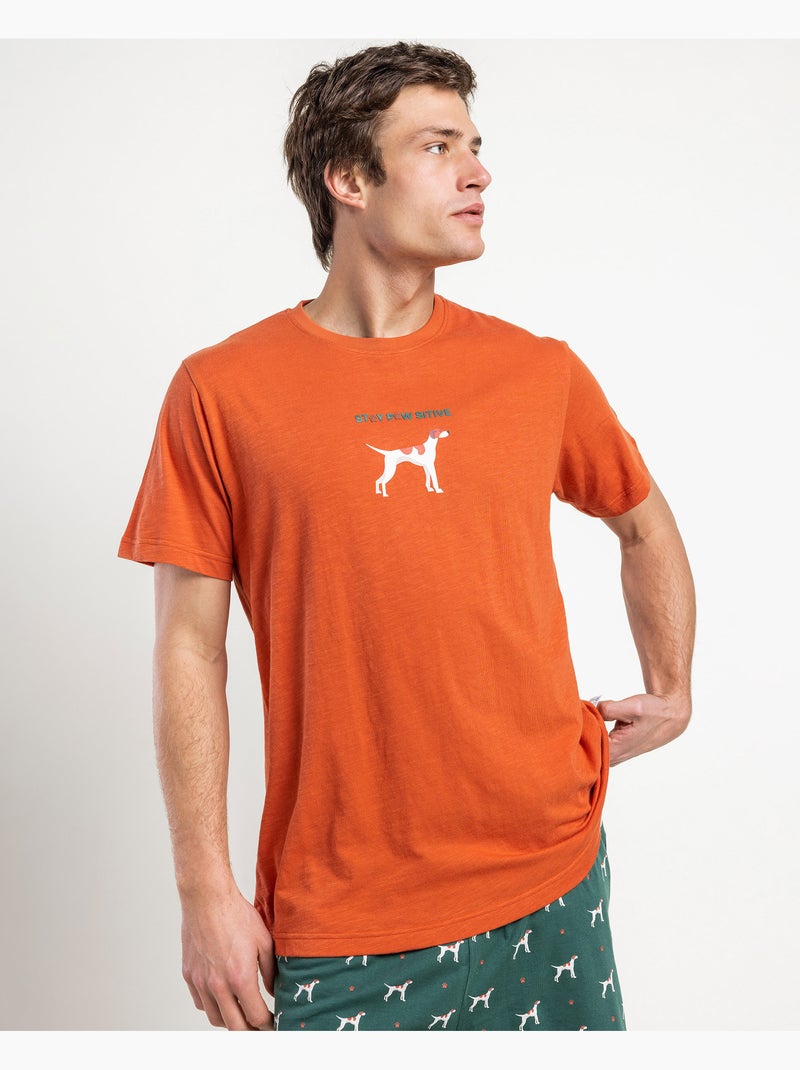 ADMAS Pijama Manga Corta Stay Positive para Hombre Naranja coral - Kiabi