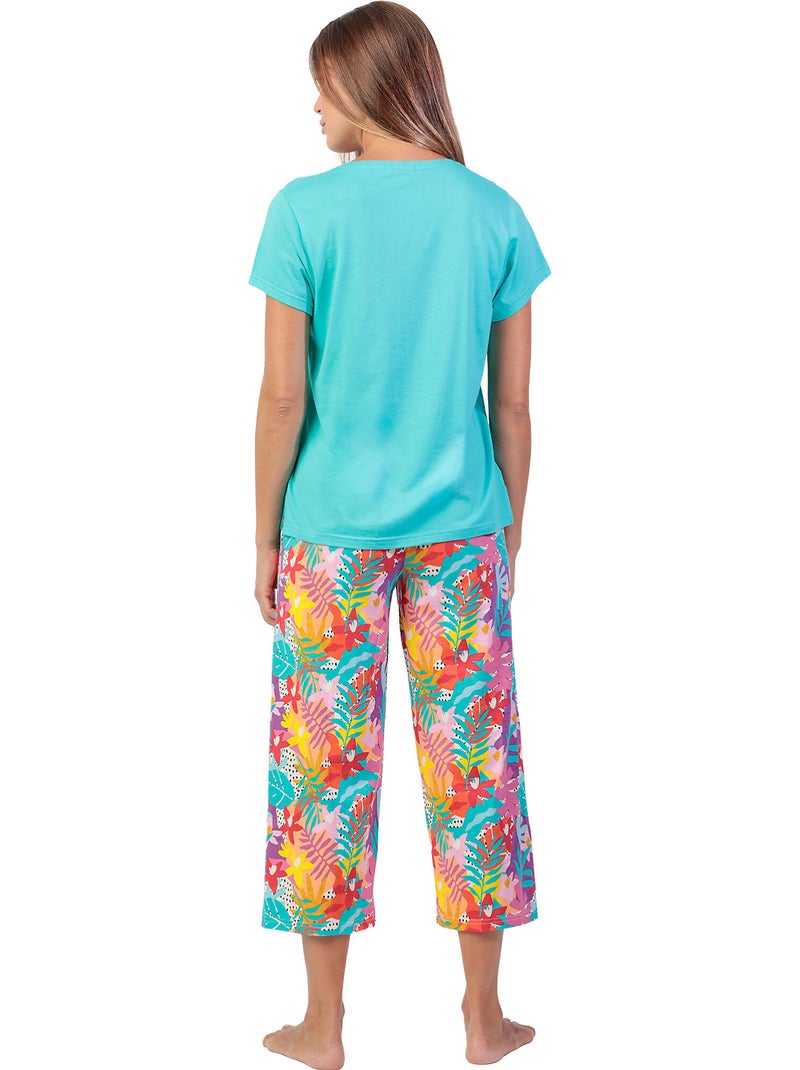 ADMAS Pijama Manga Corta Tropical Summer para Mujer Azul turquesa - Kiabi