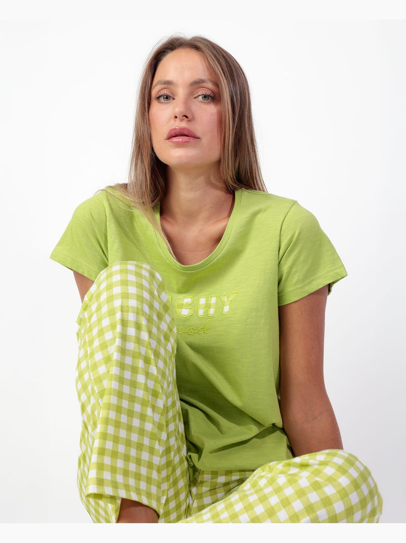 ADMAS Pijama Manga Corta Vichy Mood para Mujer Amarillo limón - Kiabi