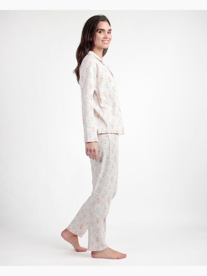 ADMAS Pijama Manga Larga Abierto Enjoy Every Moment para Mujer Beige - Kiabi