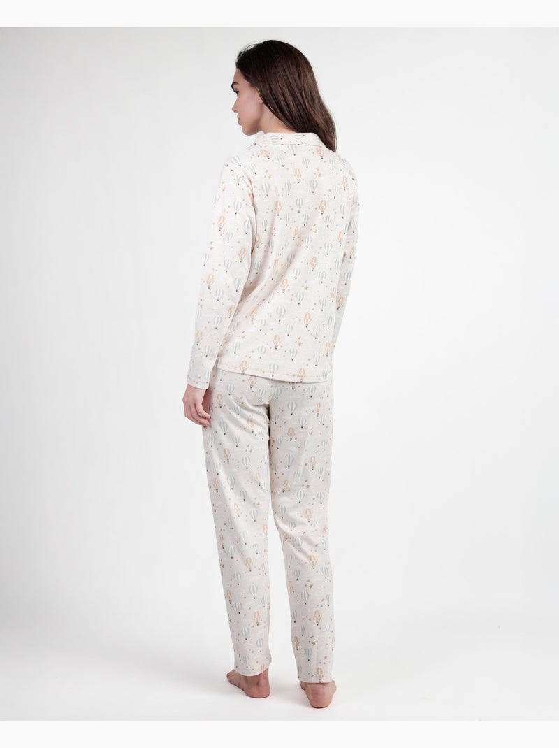 ADMAS Pijama Manga Larga Abierto Enjoy Every Moment para Mujer Beige - Kiabi