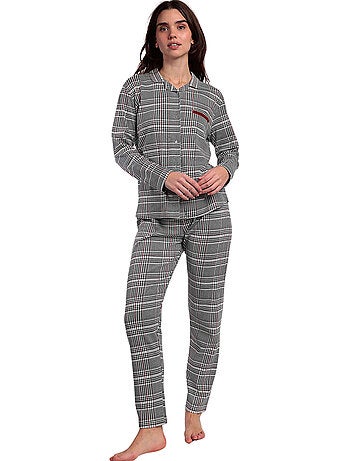 ADMAS Pijama Manga Larga Abierto Houndstooth para Mujer