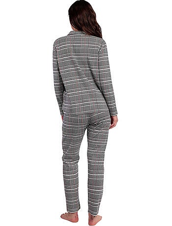 ADMAS Pijama Manga Larga Abierto Houndstooth para Mujer
