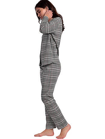 ADMAS Pijama Manga Larga Abierto Houndstooth para Mujer