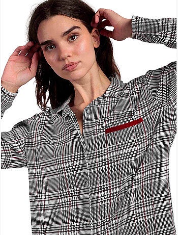 ADMAS Pijama Manga Larga Abierto Houndstooth para Mujer