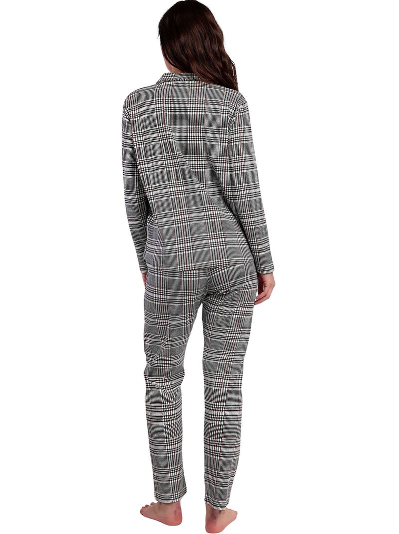 ADMAS Pijama Manga Larga Abierto Houndstooth para Mujer Gris - Kiabi