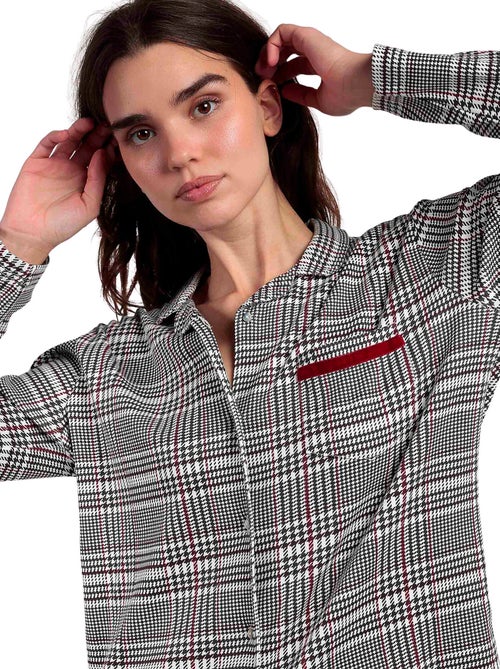ADMAS Pijama Manga Larga Abierto Houndstooth para Mujer - Kiabi
