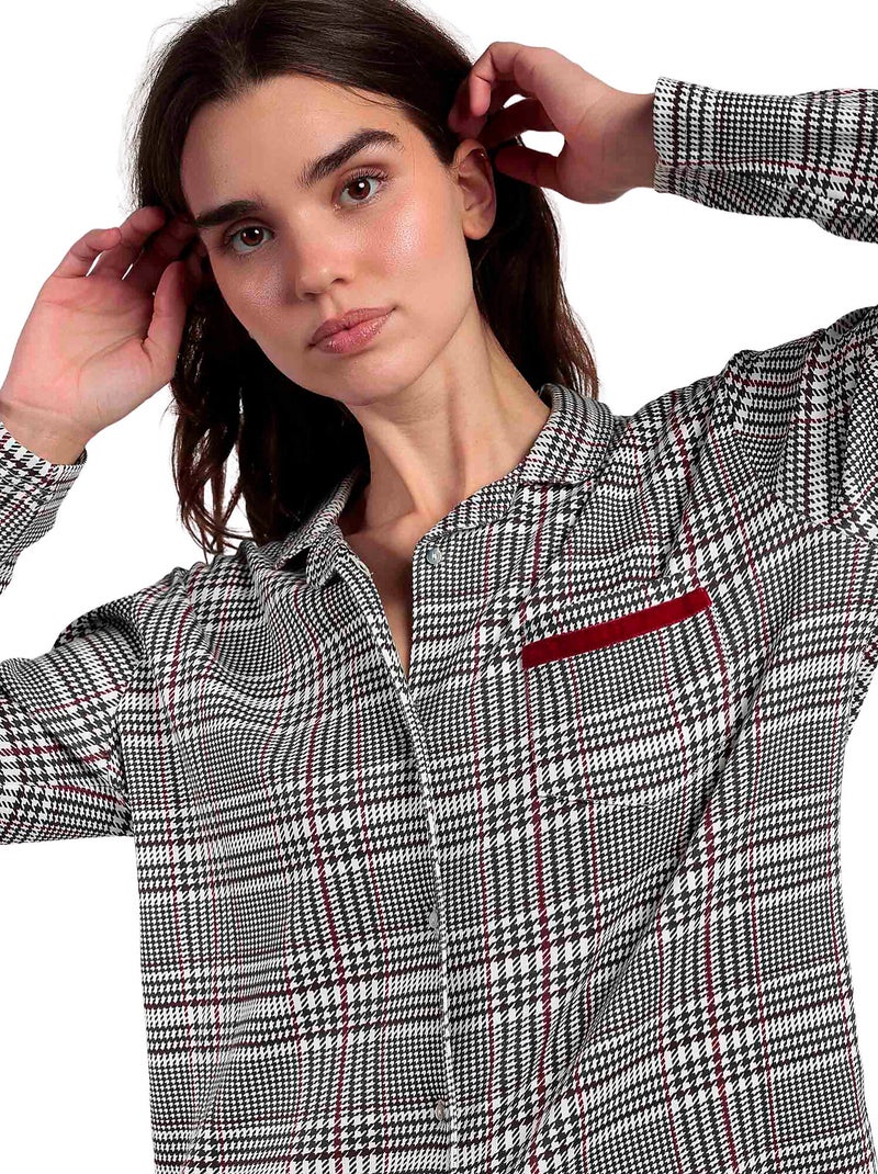 ADMAS Pijama Manga Larga Abierto Houndstooth para Mujer Gris - Kiabi
