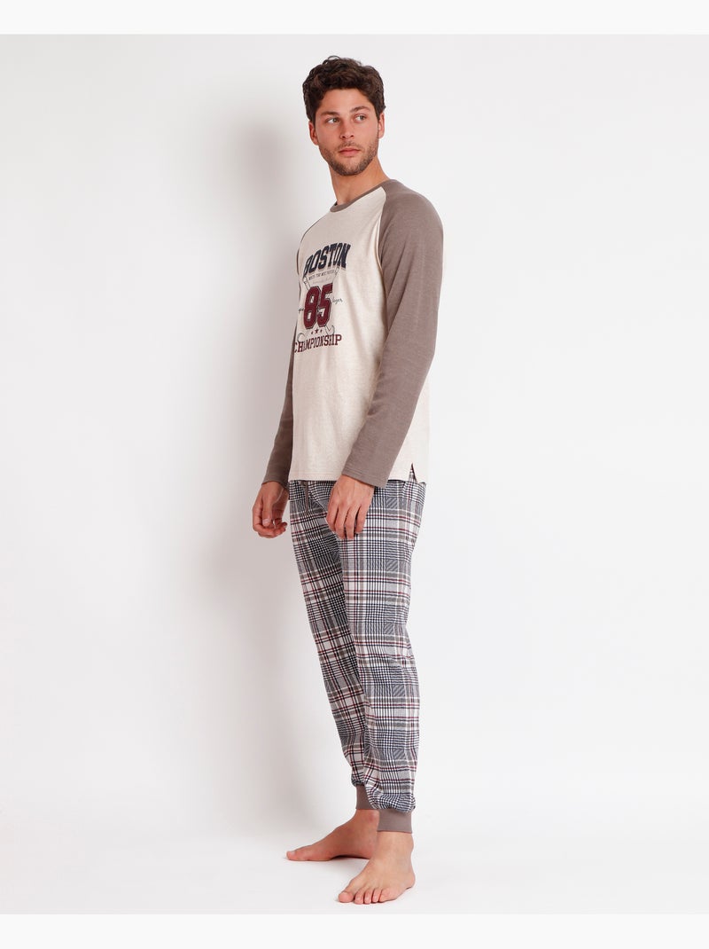 ADMAS Pijama Manga Larga Boston para Hombre Beige - Kiabi