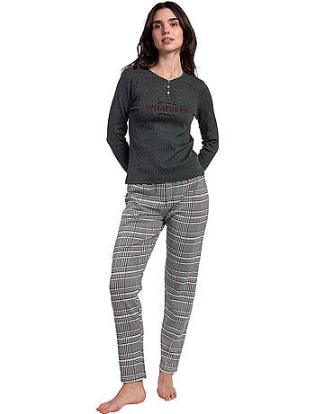 ADMAS Pijama Manga Larga Canalé Tapeta Houndstooth para Mujer