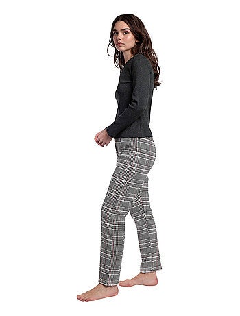 ADMAS Pijama Manga Larga Canalé Tapeta Houndstooth para Mujer