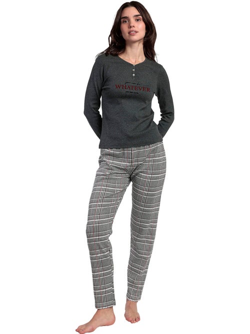 ADMAS Pijama Manga Larga Canalé Tapeta Houndstooth para Mujer - Kiabi ADMAS Pijama Manga Larga Canalé Tapeta Houndstooth para Mujer - Kiabi