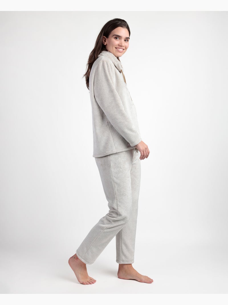 ADMAS Pijama Manga Larga Cuello Alto Calentito Enjoy Every Moment para Mujer Gris claro - Kiabi
