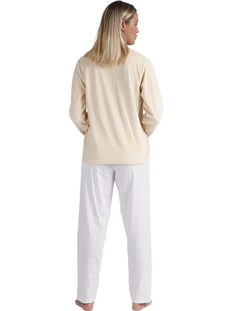 ADMAS Pijama Manga Larga Doble Velvet Soft Pico para Mujer Beige - Kiabi